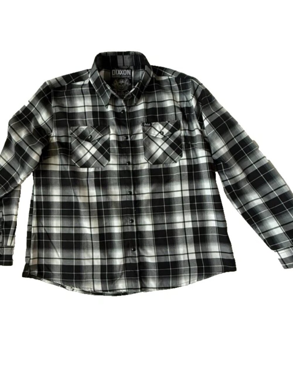 Dixxon Flannel Inked Mens 2X Plaid Shirt Black White Snap Button Long Sleeve